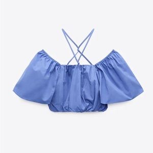 ZARA Cropped Puff Top Blue WORN ONCE